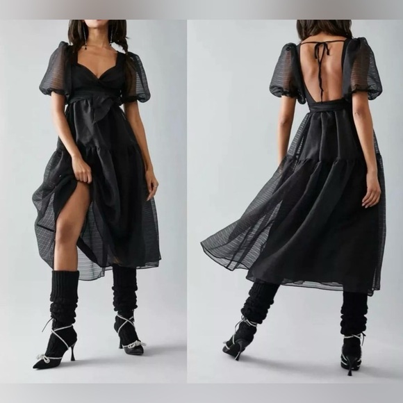 NWT Free People Hailey Black Dress Puff Sleeve Whimsigoth Fairy Size 4 - Picture 5 of 16